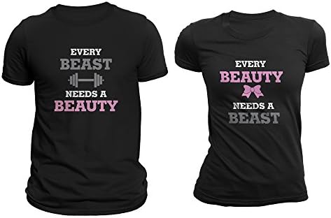 Every Beauty Needs a Beast &amp; Every Beast Needs a Beauty Matching Couple T-shirts Black Set of 2