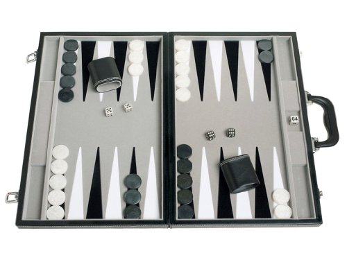 18" Leatherette Backgammon Set - Velvet Playing Field, Classic Black Board