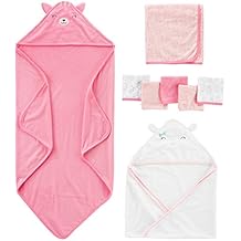 Simple Joys by Carter's Baby Girls' 8-Piece Towel and Washcloth Set, Pink/White, One Size