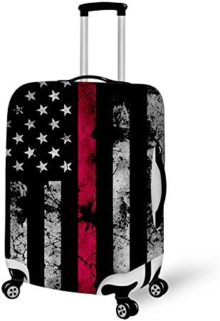 Washable Travel Luggage Cover Elastic Suitcase Trolley Protector Cover for 22-24 inch Luggage (Firefighter Thin Red Line American Flag)