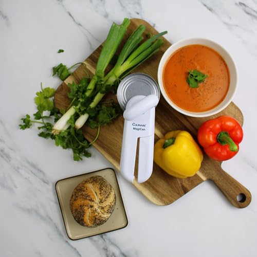 Culinare MagiCan, Manual Can Opener with Lid Release - Heavy Duty Lid Opener Kitchen Gadgets - Home Can Lid Opener Manual - Easy to Use Hand Held Effortlessly Open Cans, White, Stainless Steel
