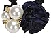 Sunward Rose Flower Pearl Beads Elastic Hair Rope Band Scrunchie Ponytail Holder (Navy)