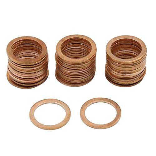 X AUTOHAUX 14mm Inner Dia Copper Crush Washers Flat Car Sealing Gaskets Plate Rings 50pcs
