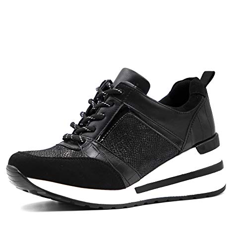 Athlefit Women's Wedge Sneakers High Heel Black Wedge Platform Sneakers
