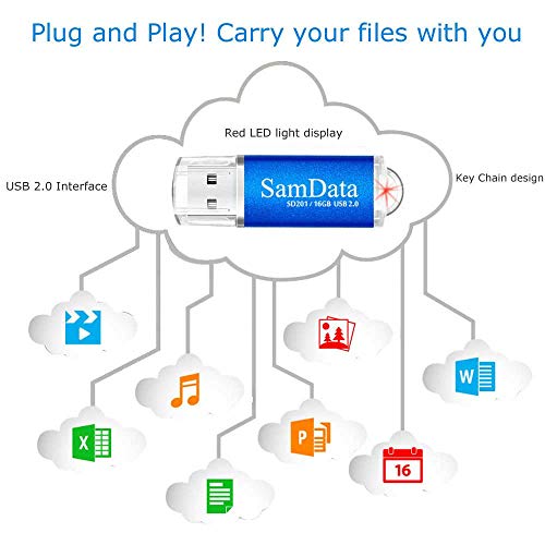 image for SamData 5 Pack 16GB USB 2.0 Flash Drive Thumb Drives Memory Stick, 5 C