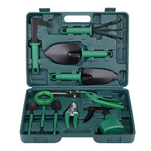 xderlin Garden Tools Set,12 Piece Gardening Gifts Stainless Stee Garden Tool Set with Storage case -Garden Gifts for Men & Women(12 Pieces-Green)