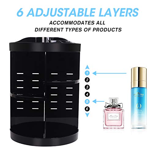 360 Degree Spinning Makeup Organizer, sanipoe Adjustable Makeup Carousel Round Rotating Storage Stand Rack, Large Capacity Ondisplay Shelf Cosmetics Organizer, Best for Countertop and Bathroom, Black - Thumbnail 2