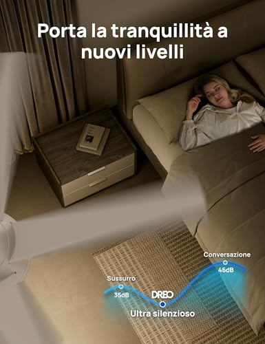 DREO Smart Ceiling Fan with Light, 52 inches, 12 Speed, 3 Fan Modes, Continuous Colour Tone, Adjustable LED, 12H Timer, Silent DC Motor, Remote Control/APP Control