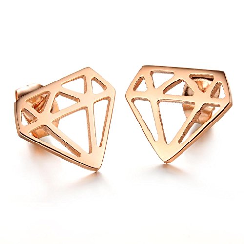 3Aries Fashion Stainless Steel Rose Gold Plated Diamond-shaped Earring women Earrings