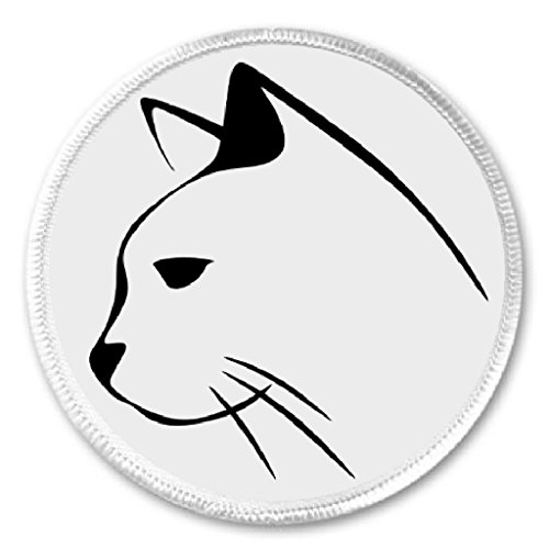 Sleek Outline of Cat Face 3" Sew On Patch Kitty Black & White Feline Cute Pet