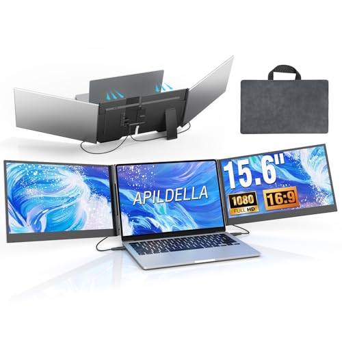 APILDELLA Extensor de pantalla triple para portátil de 15,6'', monitor dual portátil FHD 1080P para portátil USB C HDMI, extensor de monitor Plug-Play para triple pantalla para Mac/Windows, compatible