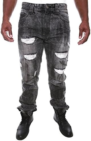 M1758 - Black MAKOBI Stained Grease Jeans with Tears (40)