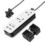 Portable Travel Adapter Power Strip Charging Station + BONUS Carrying Case & Universal Adapter Plugs [POWERGENCE] | 2 Universal AC sockets + 4 Fast Charge USB ports