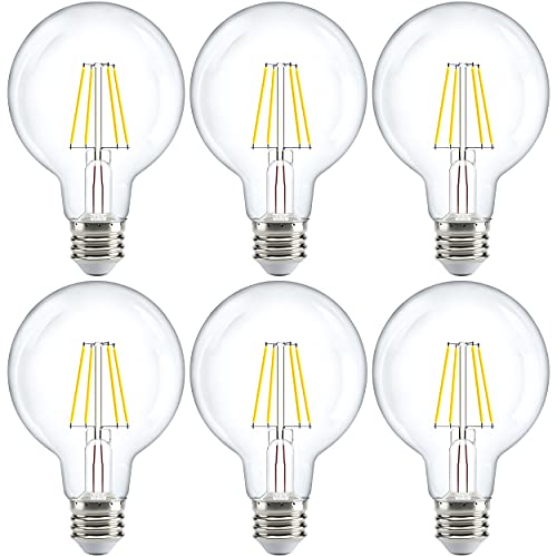 Sunco Lighting G25 Globe Light Bulbs LED Edison Vanity Light Bulbs for Bathroom, 6000K Daylight Deluxe, Dimmable, 5.5W=60W, Vintage Filament Globe, 500 LM, E26 Base, Indoor Outdoor Clear – UL 6 Pack