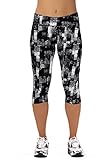 Women Girls Active Workout Capri Leggings Running Dancing Tights(Black Plaids,L)