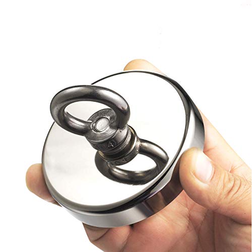 Wukong Fishing Magnets, 500lbs(226 KG) Pulling Force Rare Earth Magnet with M10 Eyebolt Magnetic Grade N52 Diameter 2.95"(75 mm) Neodymium Magnet for Retrieving in River and Magnetic Fishing