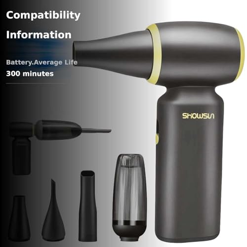 SHOWSUN Electric Air Duster, Compressed Air Duster, 130000RPM Brushless Motor Cordless Leaf Blower, Long Runtime 8000mAh Rechargeable Air Broom for PC Keyboard, Car, Home and Outdoors Cleaning