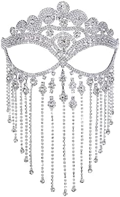 Máscara De Malla Con Cristales Brillantes Y Borla Negra – Accesorio Para Fiestas De Máscaras, Halloween Y Mardi Gras | Elástica Y Ajustable Para Mujeres Y Niñas