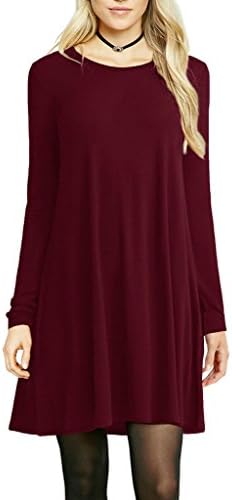 SETENOW Women's Long Sleeve T-Shirt Dress V-Neck Casual Loose Tunic Top Shirt