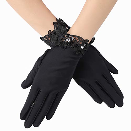 Xuhan Short Satin Gloves for Women Opera Gloves Wrist Length (8.7 inches-Black)