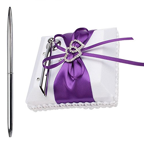Youzpin 2Pcs Romantic Wedding Ceremony Party Favor Sets, Double Heart Rhinestone Decor Wedding Guest Book +Pen Set for Elegant Wedding Birthday Party Baby Shower Wedding Decoration Supplies