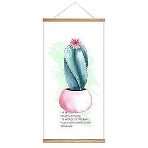 Hanging Poster Wooden Framed Cactus Theme Home Wall Canvas Prints Ready to Hang - 18"x36"