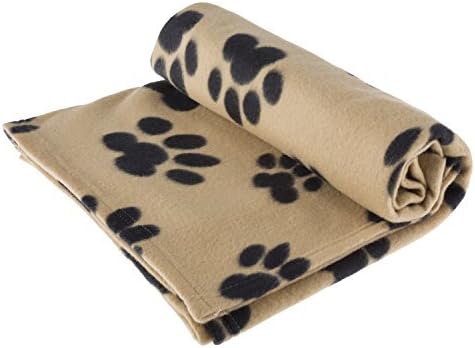RZA Pet Blanket Large for Dog Cat Animal 60" x 40" Inches Fleece Black Paw Print All Year Round Puppy Kitten Bed Warm Sleep Mat Fabric Indoors Outdoors (Tan Color)