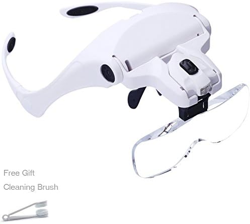 GADENT Headband Magnifier Glasses, 2 LED Loupe, Head Mount Magnifying Hands Free Bracket, And Headband Are Interchangeable 5 Replaceable Lenses1.0X,1.5X,2.0X,2.5X,3.5X(comes with cleaning tools)