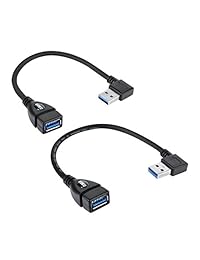 UCEC USB 3.0 cable de datos de extensión macho a hembra   Pack de 2, negro, (Black-Left & Right Angle)