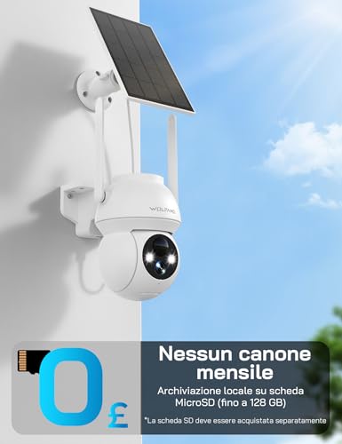 WOLFANG Solar Security Camera 1080P Outdoor WiFi PTZ Camera 360° (2.4G Only), PIR Motion Detection, Color Night Vision, Two-Way Audio, IP65, Works with Alexa