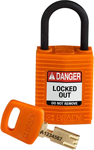 Brady SafeKey Lockout Padlock Nylon Orange 1.0" Plastic Shkl Keyed Different