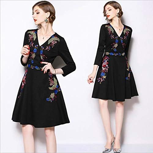 Amazon パーティー 二次会 披露宴 大人上品vネック 花柄刺繍 ドレス ワンピース 2l ブラック ワンピース チュニック 通販
