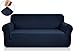 CHUN YI Stretch Sofa Slipcover 1-Piece Couch Cover, Seater Settee Coat Soft with Elastic Bottom, Checks Spandex Jacquard Fabric, Large, Dark Blue/Navy