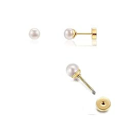 14K Gold Screw Back Pearl Stud Earrings for