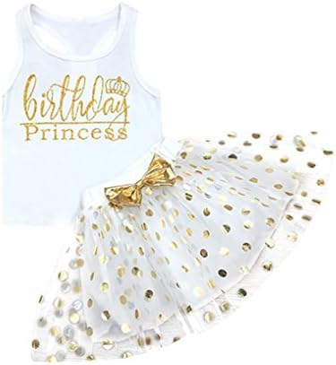 JPOQW Baby Girl Dresses, Toddler Kids Birthday Princess Sleeveless Vest+Dot Bubble Skirt Set