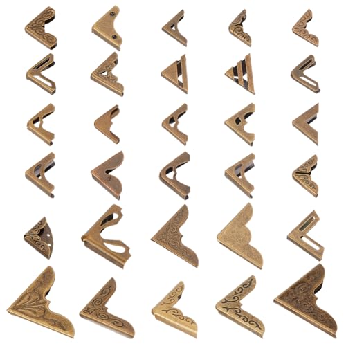PH PandaHall 120pcs 30 Styles Metal Book Corner, Vintage Corner Protector Book Edge Cover Guard Triangle Corner Cover for Paperback Book Scrapbook Album Menu Folder Notebook Case Box, Antique Bronze
