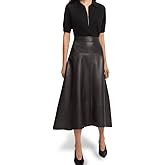 Jild Real Lambskin Leather Skirts for Women High Waist Classical Mid Length Going Out Skirt with Stylish Patchwork