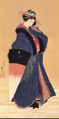 Hokusai - Beauty with umbrella in the snow canvas art print, 5.16 X 10.36