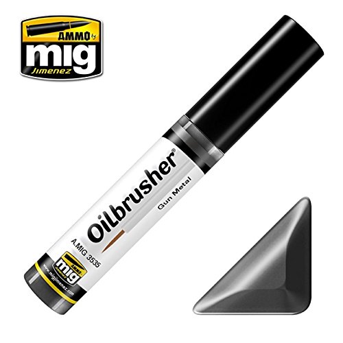 Ammo of Mig Oilbrusher Gun Metal - Oil Paint with Fine Brush Applicator #3535