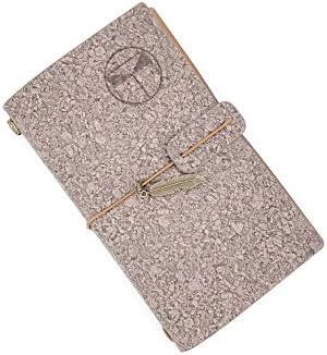 Notebook Faux Leather Cover Refillable Journal, PVC Card Sleeve, Zipper Pouch, Blank &amp; Kraft Paper, Cork Leather Notepad Size 7.6'' x 4.7'', HOY Travel Diary (Egglant)