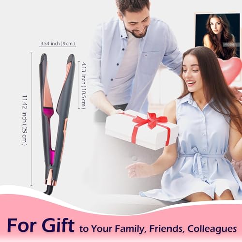 ANGENIL Pro Twist Flat Iron 1 Inch, Dual Voltage Hair Straightener and Curler 2 in 1, Multi-Stylers Round Flat Iron Curling Irons, Tourmaline Ceramic Hair Iron for Women, 20s Fast Heating LCD Display