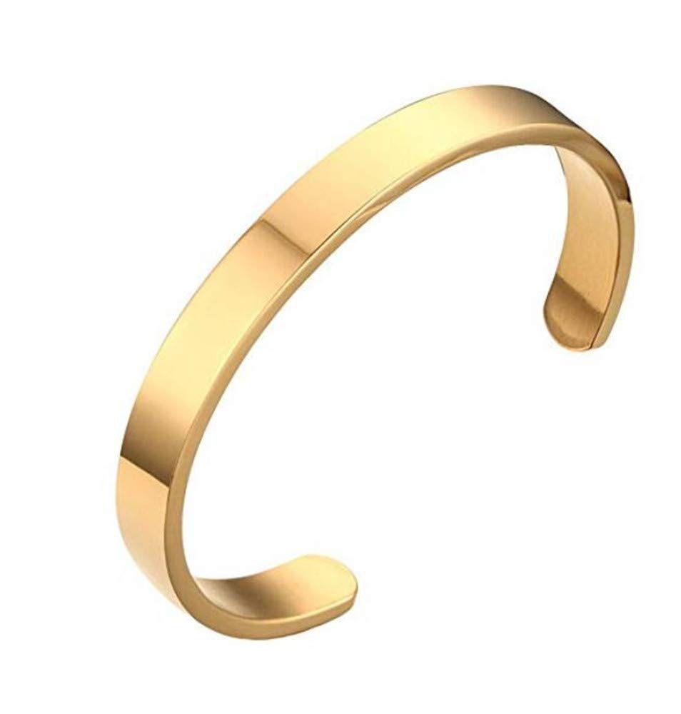 HIJONES Unisex's Stainless Steel Gold Bangle Cuff Bracelet for Women and Men Width 8mm