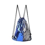 Tinksky Portable Sequin Drawstring Bag Backpack for Sports Outdoor Travel Pack (Blue)