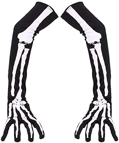 Sasairy Halloween Horror Skull Bone Gloves, Unisex Skeleton Bone Long Gloves Halloween Costume Cosplay Party Props (Green)