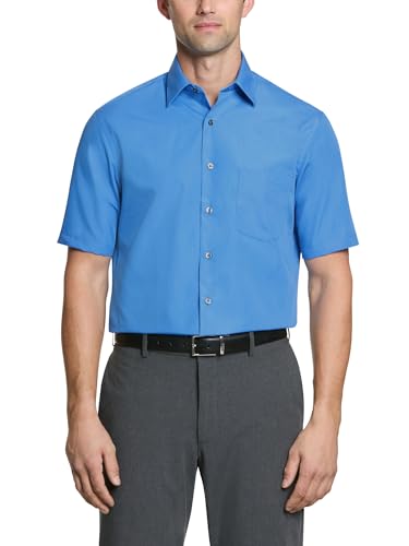 Van Heusen Men's Short Sleeve Poplin Solid Dress Shirt, Pacifico, 15" Neck