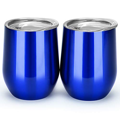MASCOTKING Wine Glasses Tumbler - 12 oz 2 Pack - Double Wall Vacuum Insulated Cup with Lids for Keeping Wine, Coffee, Drinks - Beverage Warm in Winter -Perfect Mother's Day Gifts