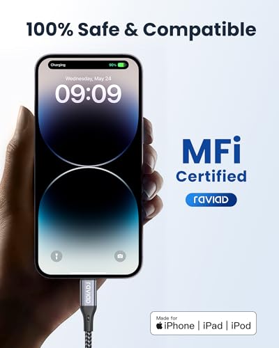 RAVIAD USB C Lightning Cable 1 M, MFi-Certified, iPhone Charging Cable, Power Delivery, Nylon Type C Charging Cable for iPhone 14/13/13 Pro/13 Pro Max/13 Mini/12/12 Pro Max/12 Mini/11 Pro/X/XS/XR/8/SE