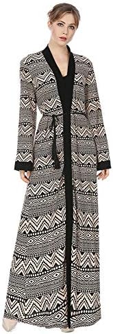 Janjunsi Muslim Islamic Geometric Women Casual Maxi Dress Robes with Belt