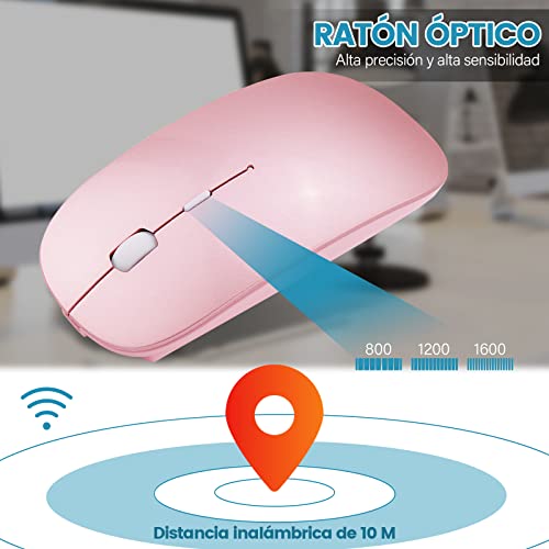 YOMYM Mouse Ratón óptico Inalámbrico Recargable 2.4 G, Silencioso Click con Receptor USB y Tipo-c Adaptador 3 Ajustable dpi Ratón para Computadora, Ideal para Ordenadores portátiles, PCs, Rosa