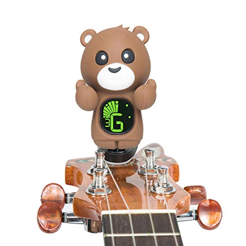 Guitar Tuner Clip-On with LCD Display for All String Instruments with Bass, Ukulele,Violin Accessories (bear-brown)